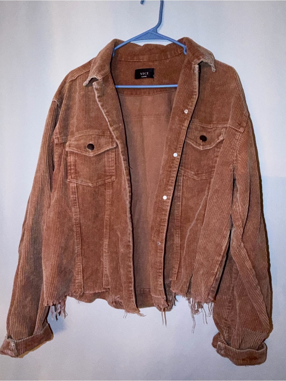 VICI Rust Brown Corduroy Distressed Jean Jacket